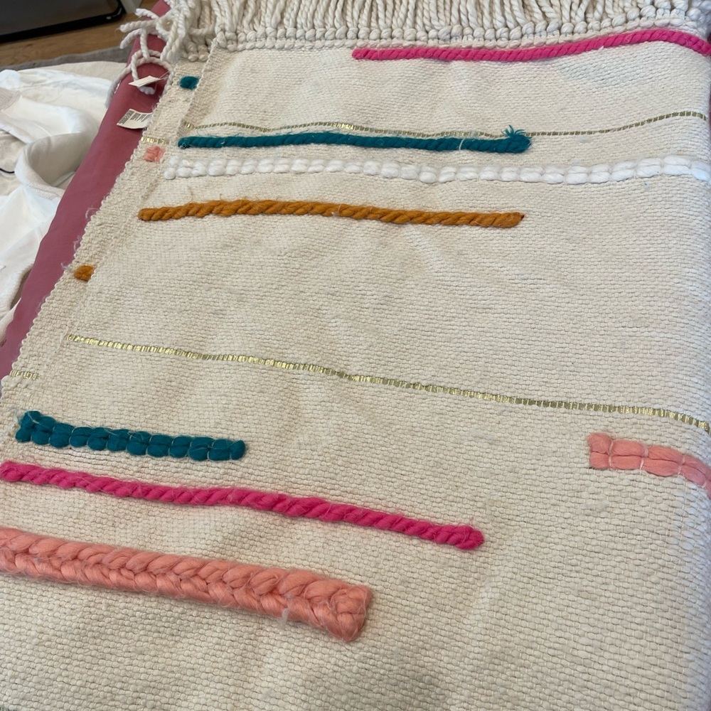 NWT Anthropology wool/cotton White multicolored textured throw for bed/couch - Picture 7 of 14